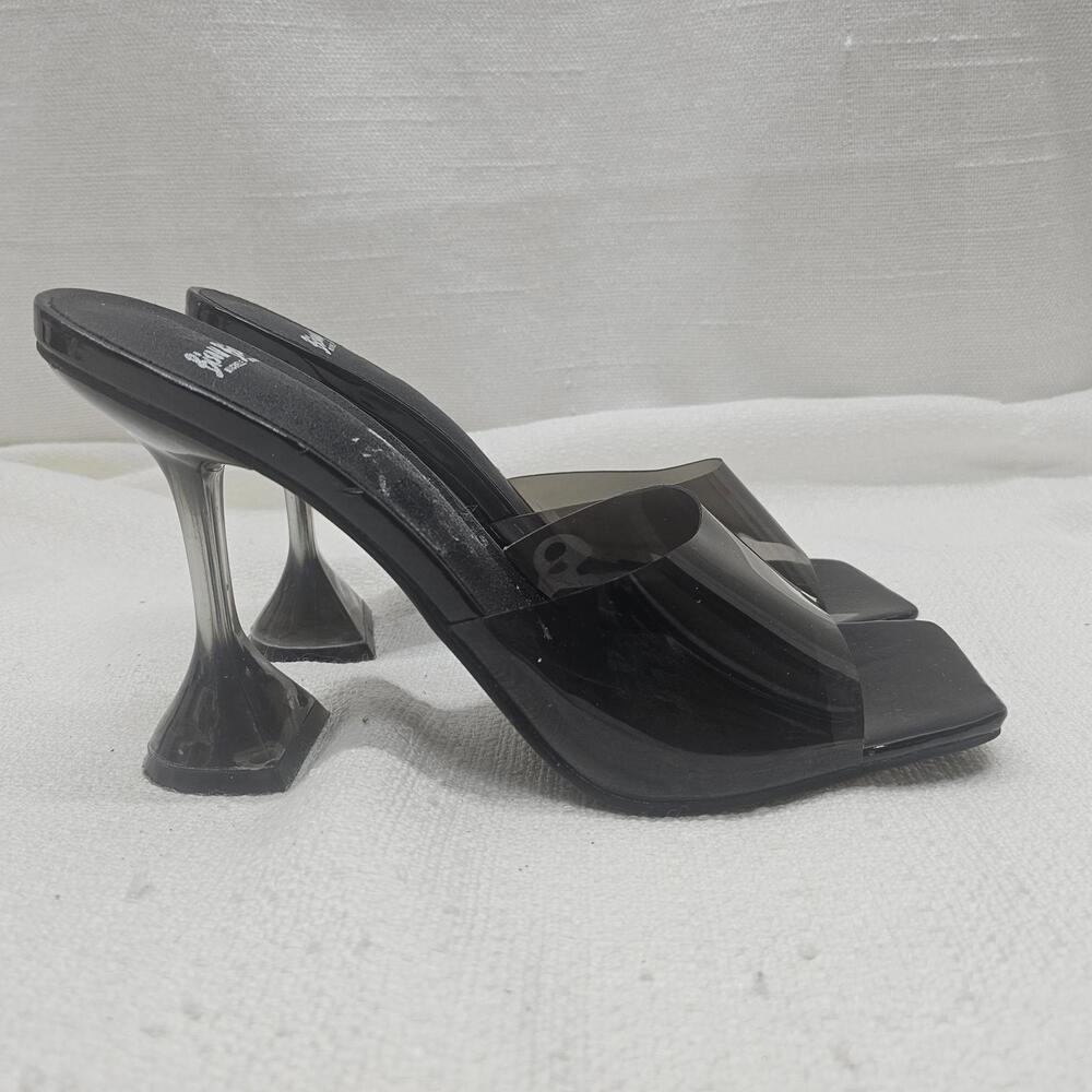 𝅺Bisou Bisou Clear Vinyl Sculptural Heel Square Toe Chic Heels Size 6.5